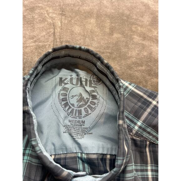 KUHL Mountain Grown Eluxur M Lightweight Green Plaid Short Sleeve Button Shirt - Picture 4 of 5